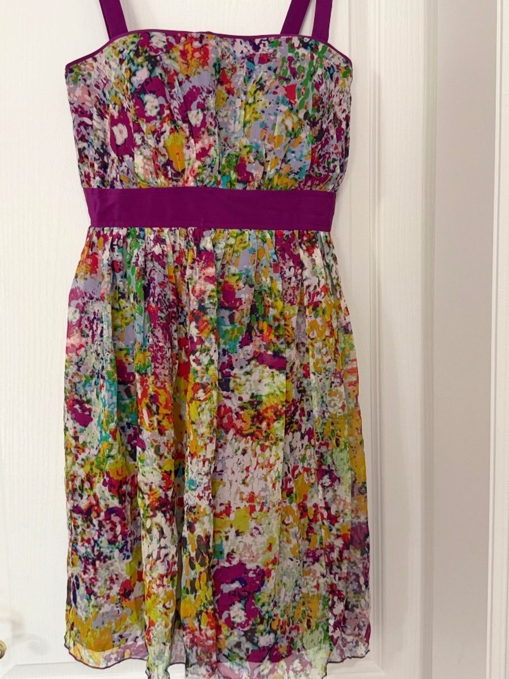 Vintage Donna Morgan 100% Silk Watercolor Floral Dress - Size 8